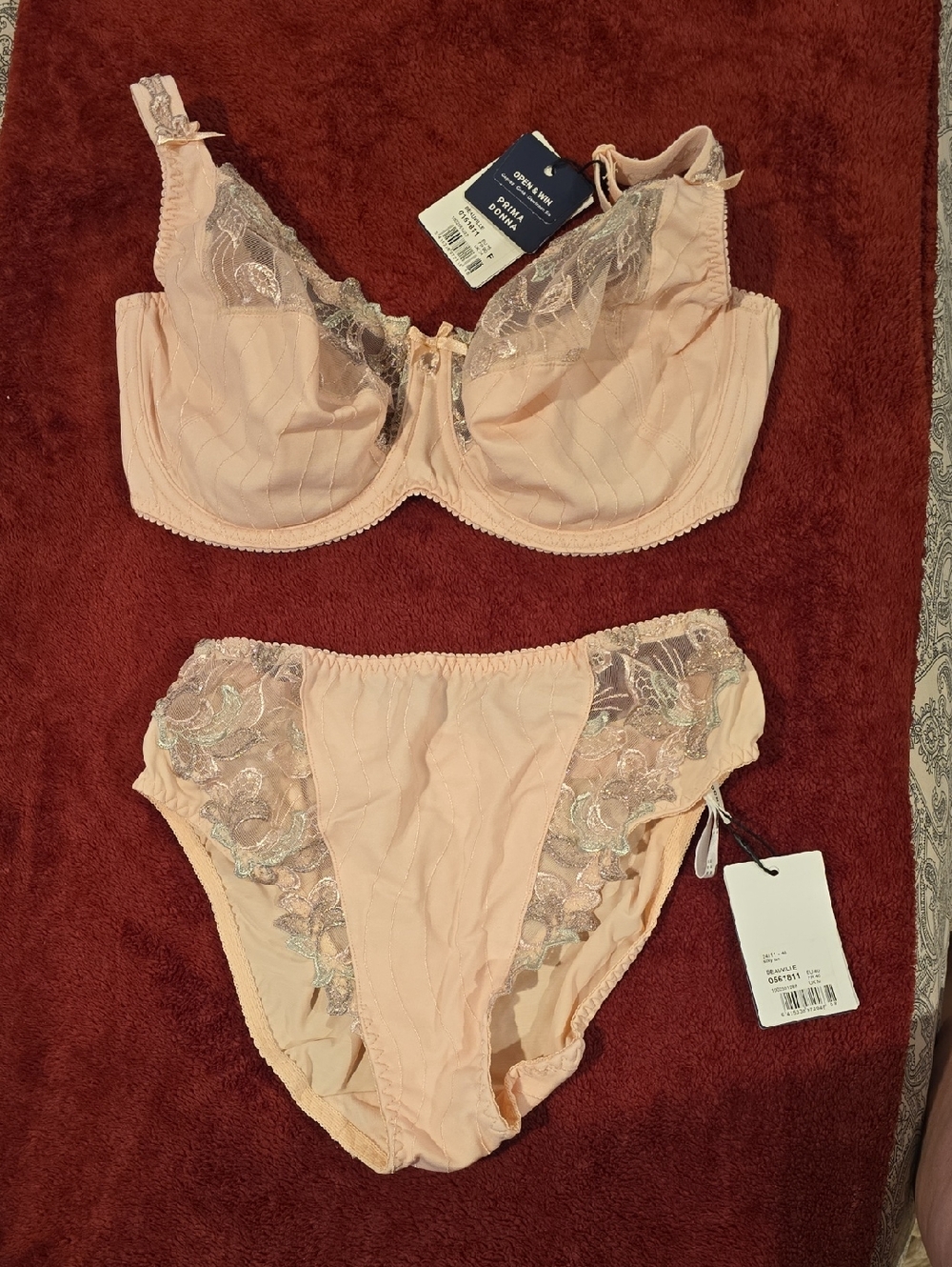 Prima Donna Pale Peach Lace-Trim Bra and Brief Set